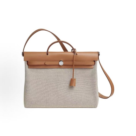 HERMES Herbag Messenger 39 Silver buckle H crossbody single-shoulder handbag for women in light beige and light tea colors